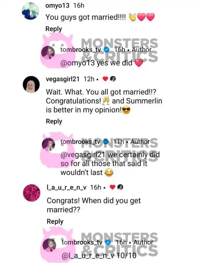   tom brooks confirma su matrimonio con mariah fineman en instagram