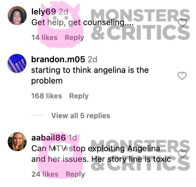 Screenshot dei commenti dei fan del Jersey Shore sui problemi della relazione tra Vinny e Angelina