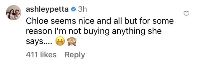 Ashley Petta's Instagram comment