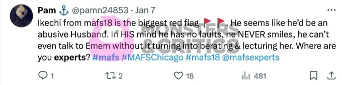   Comentario del espectador MAFS sobre X