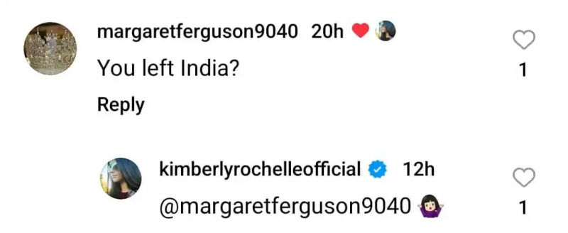   Kimberly Rochelle powiedziała obserwującemu na Instagramie, że opuściła Indie
