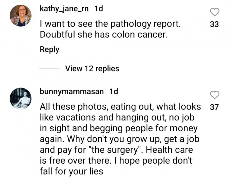   брандън денучио's instagram followers question mary's cancer diagnosis in the comments