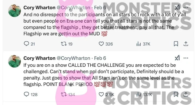 X Screenshot of Cory Wharton komentira sve zvijezde 5 loših performansi