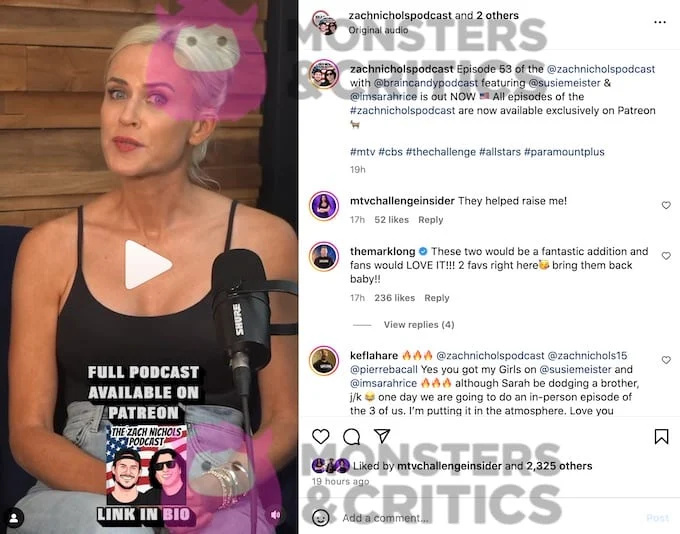 snimka zaslona iz isječka pojavljivanja podcasta susie meister zach nichols na instagramu