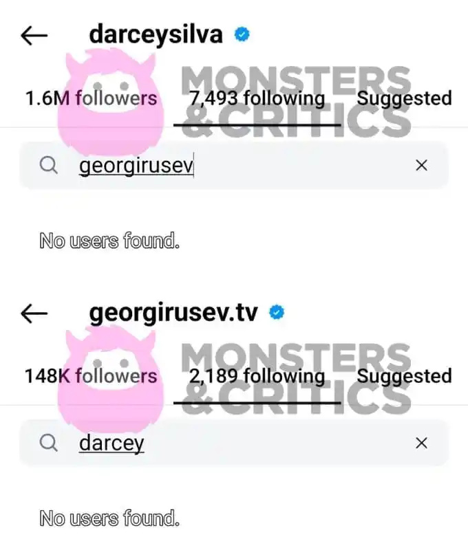   Darcey Silva und Georgi Rusev's instagram pages show they've unfollowed each other