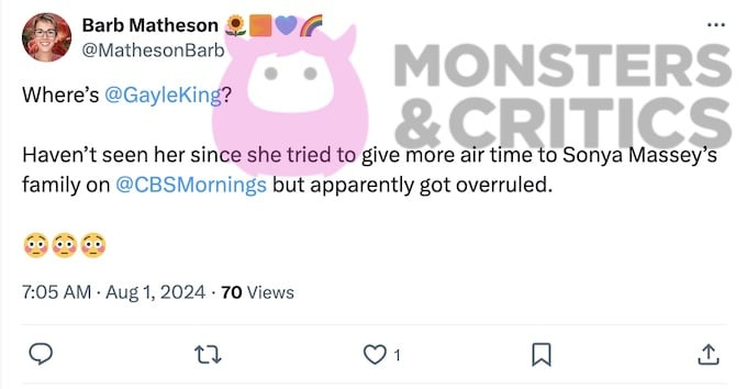 snimka zaslona twittera na kojoj obožavatelj Gayle King pita gdje je