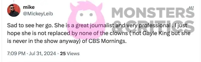 snimka zaslona twittera komentara obožavatelja cbs vijesti o gayle king