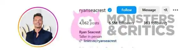   ryan seacrest's instagram bio screenshot