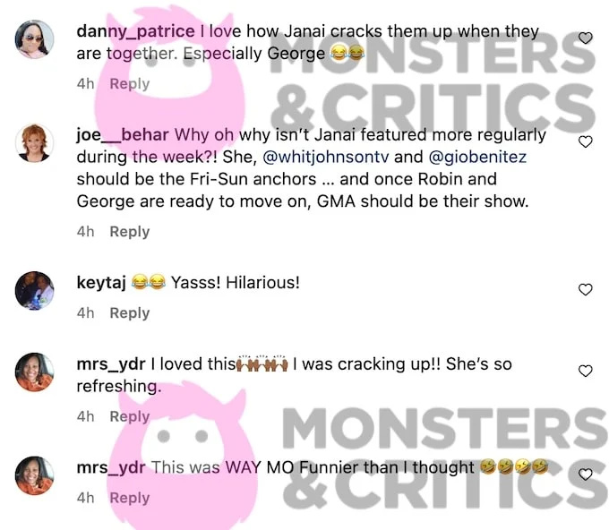 screenshot da Instagram mentre i fan di gma reagiscono allo scherzo di Janai Norman
