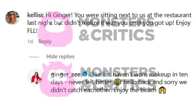   Ginger Zee antwortet einem Instagram-Follower, nachdem er in einem Restaurant gesehen wurde