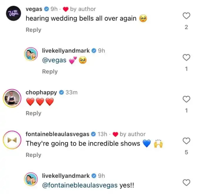   Las Vegas' Instagram account and Live with Kelly and Mark's account have an encounter on Instagram.