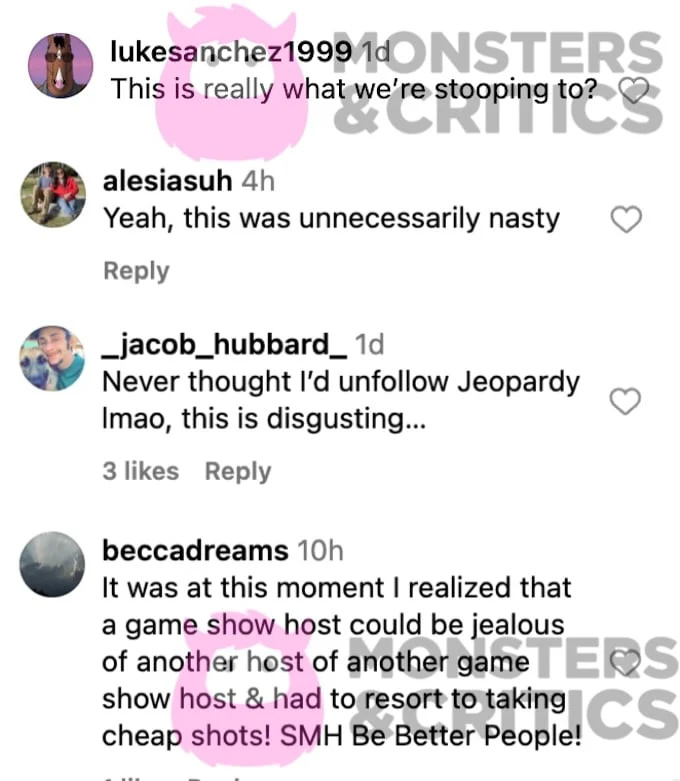   Screenshot von Instagram, in dem Fans auf den Jeopardy-Hinweis zu Travis Kelce reagierten