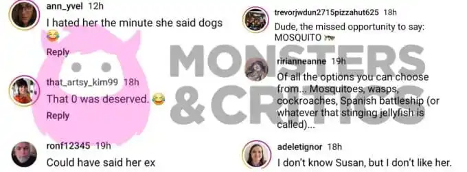   espectadores de brigas familiares comentam sobre Susan's answer on instagram