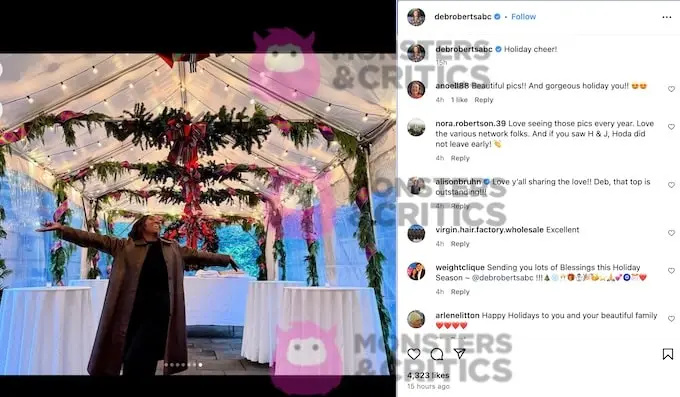   captura de tela do Instagram da foto da festa de Natal de Deborah Roberts