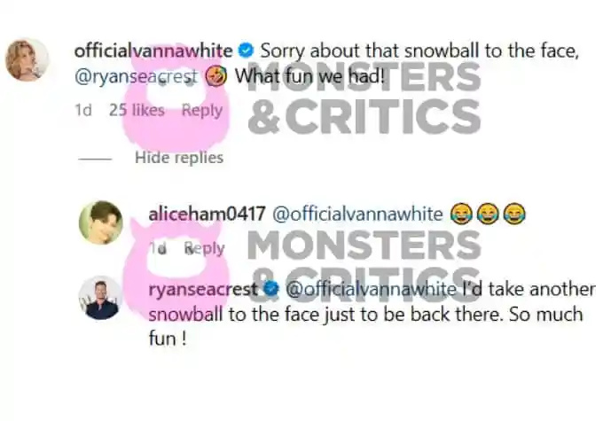   vanna white e ryan seacrest trocam comentários sobre sua luta de bolas de neve no instagram