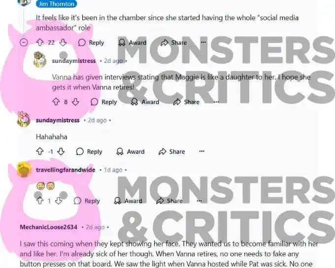   gli spettatori della ruota della fortuna discutono su reddit di maggie sajak che sostituisce vanna white