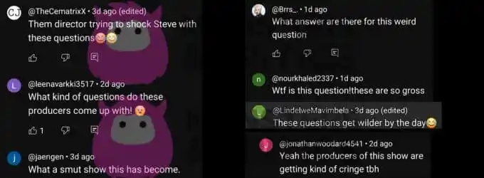   Los espectadores de disputas familiares comentan en un video en YouTube sobre un"gross" question