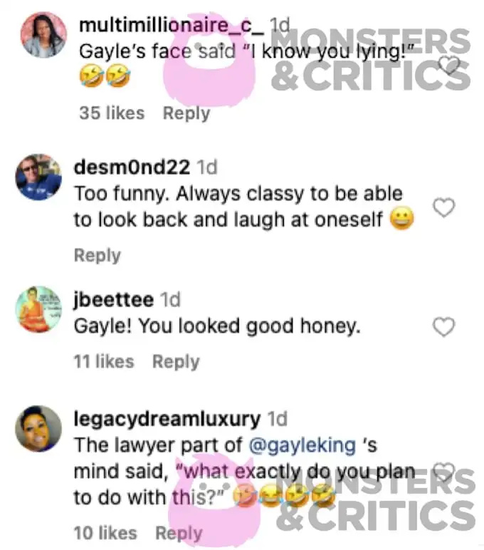   captura de tela do Instagram de comentários de fãs sobre o vídeo de Gayle King CBS Mornings