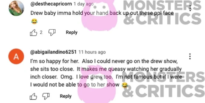   Captura de tela do YouTube de Drew Barrymore mostra comentários sobre a entrevista de Lohan