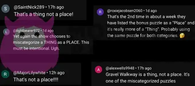   gli utenti di YouTube commentano la ruota della fortuna's "miscategorized" clue