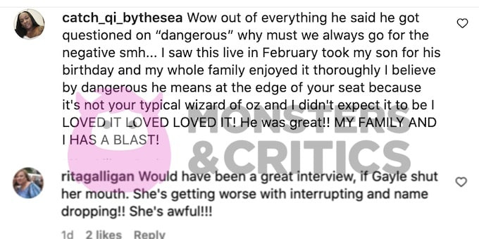 snimka zaslona prikazuje komentare gledatelja na isječak na instagramu o intervjuu gayle king s wayneom bradyjem