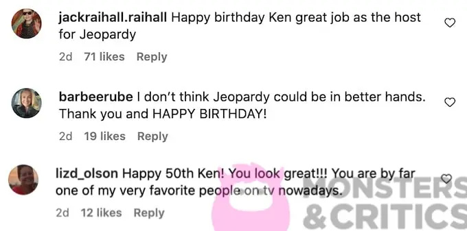   Fans wünschen Ken Jennings alles Gute zum Geburtstag im Instagram-Screenshot