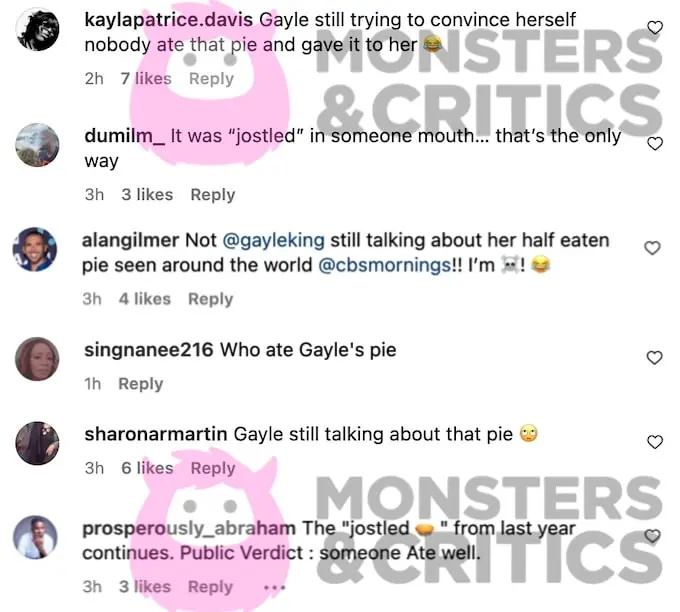   A Gayle King rajongók képernyőképe kommentál a forró padok bírók klipjével a pite