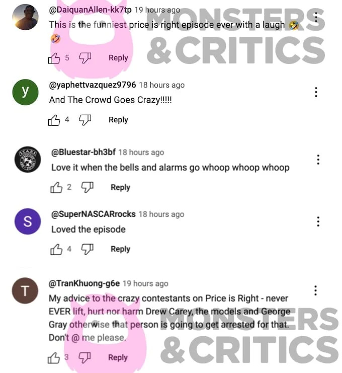 Snimka zaslona komentara iz cijene je u pravu YouTube o Grand Game istaknutom dijelu