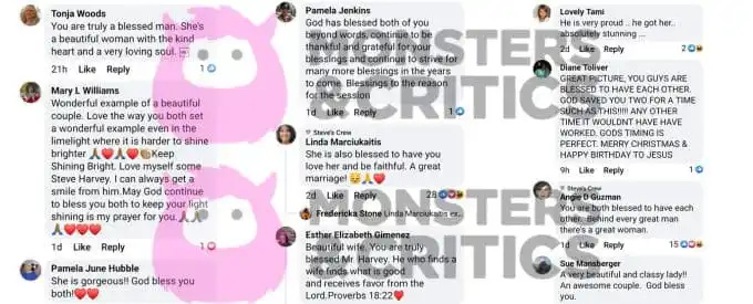   Steve Harvey's facebook fans comment on marjorie's holiday photo