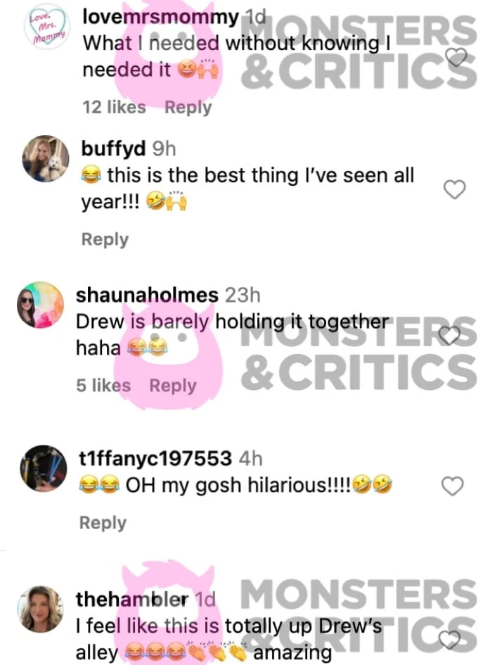 snimka zaslona komentara o plesnom videu Amber Lancaster i Drew Carey na instagramu i tiktoku