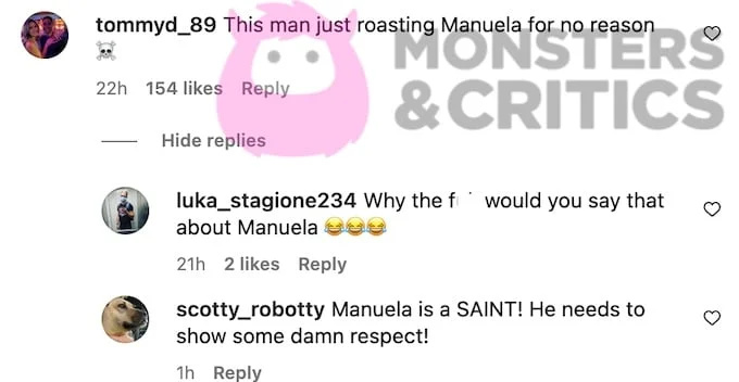   instagram zaslonski posnetek cene je pravi komentar o drewu in manueli
