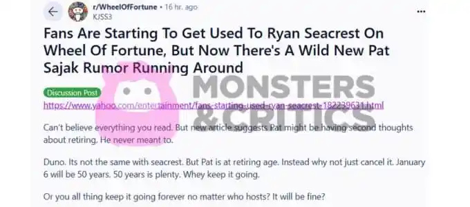   Reddit 用户讨论 Pat Sajak 重返命运之轮