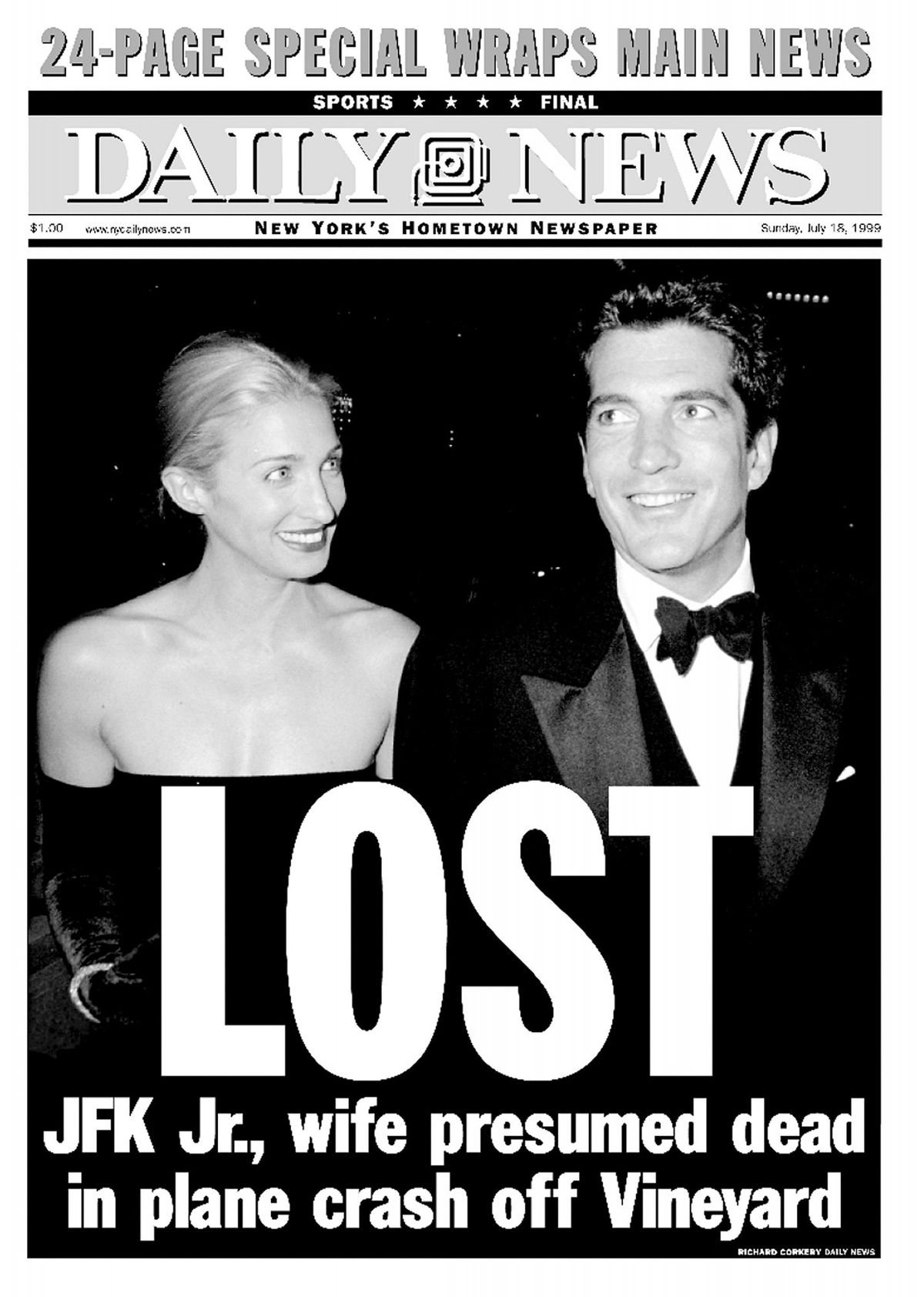 Försidan av Daily News daterad 18 juli 1999, rubrik: